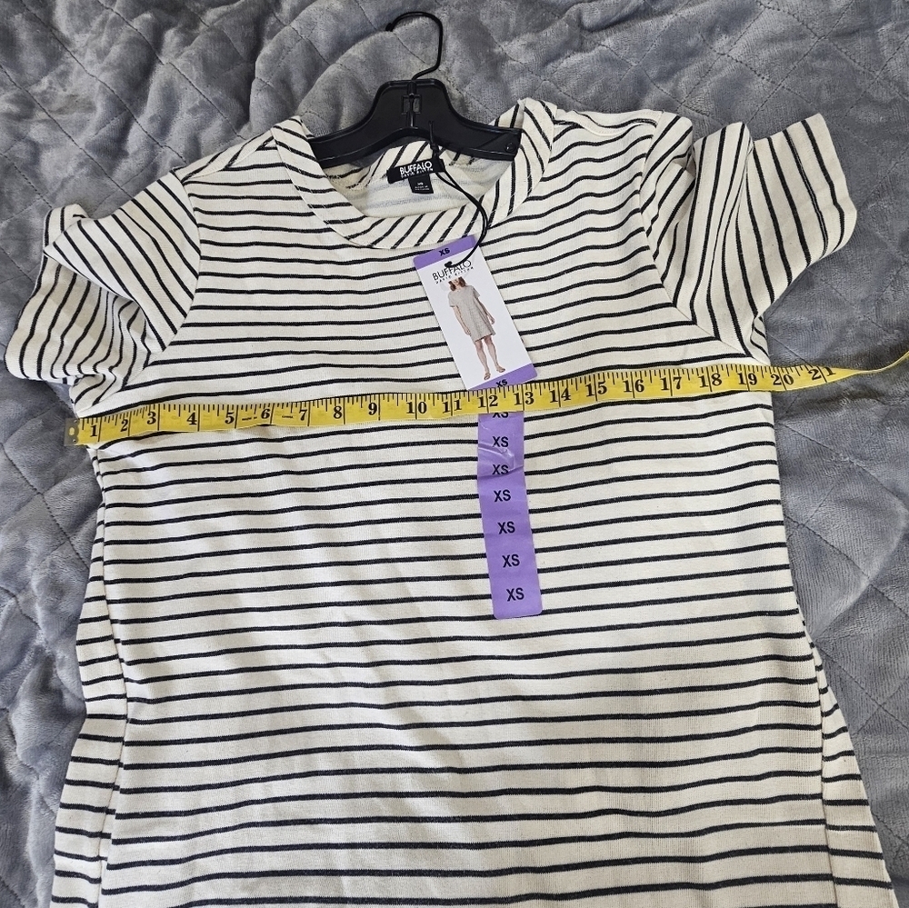 BUFFALO BY DAVID BITTON T SHIRT STRIPED BLACK CREWNECK DRESS Size XS - Picture 5 of 6